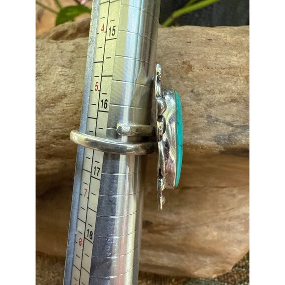 Sterling Silver & Turquoise Ring Intricate Design - Size 6 Adjustable - Picture 5 of 8